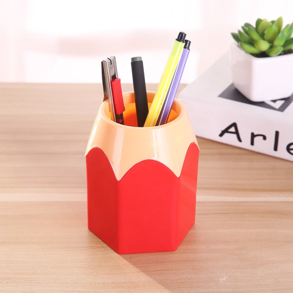 Vas för pennor för sminkborstar brevpappersbehållare--röd-plast