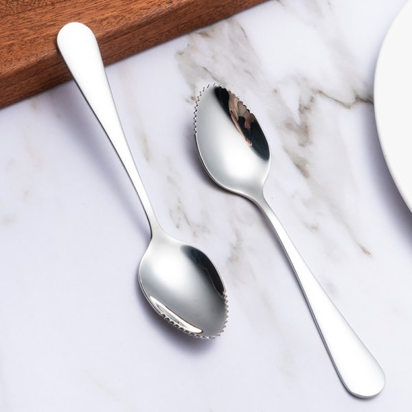 Chef Craft Serrated Grapefruktskje, 6,5 tommer lang, 2-pakning, Rustfritt Stål Eplepuré Fruktpuré Skje Multifunksjonell Skje