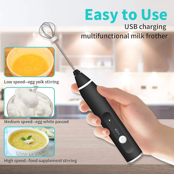 Elektrisk melkeskummer, USB-oppladbar melkeskummer 2 i 1 Håndholdt batteridrevet melkeskummer for kaffe, latte, cappuccino, pisking av egg