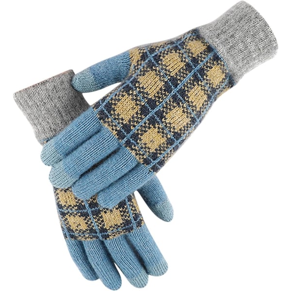 Japanske uldstrikkede plaidhandsker med fløjlstykke varme handsker til cykling med fem fingre touchscreen