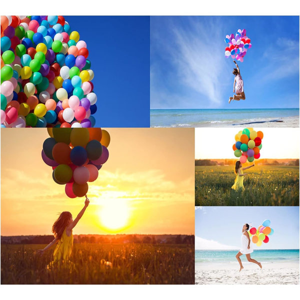 masse 100 ballonger -100 % NATURLIG LATEX ballong- oppblåsbar bursdagsballong-Flerfargeballonger festbue Premium bursdagshelium for ballonger