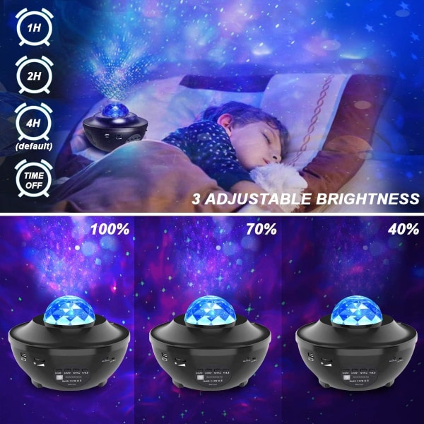 USB natlys Bluetooth musikprojektor stjerneklare himmelprojektionslys stjerneklare himmelrotation stjerneklare himmel sort lys