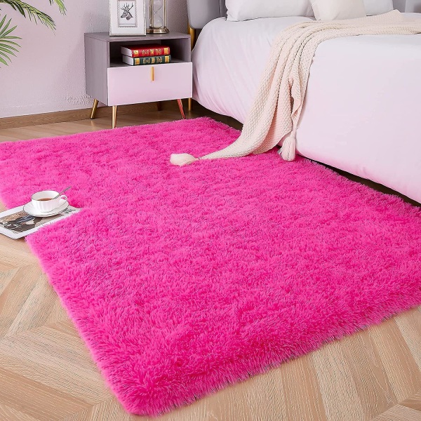 4 x 5,2 fot Rosa Mjuk och Fluffig Matta för Sovrum, Barnrum, Plush Shaggy Barnmatta, Pälsliknande Matta för Pojkar och Flickor, College Dorm Fuzzy