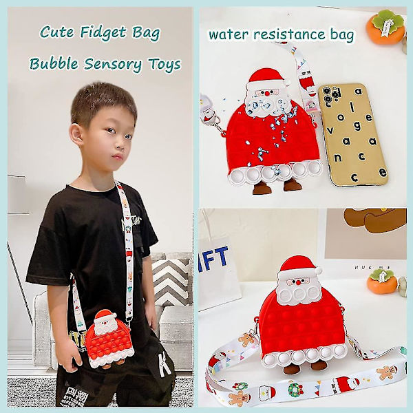 2-i-1 Pop-Väska Jul Fidget Leksak Med Justerbar Axelrem Längd, Silikon Crossbody Liten Plånbok Present Till Barn