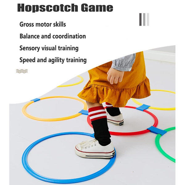 Hoppeleg Hoppebane Ringspil Sæt til Børn, Balance Koordination Agility Træningsspil Farvede Plastikringe, til 3-12 År