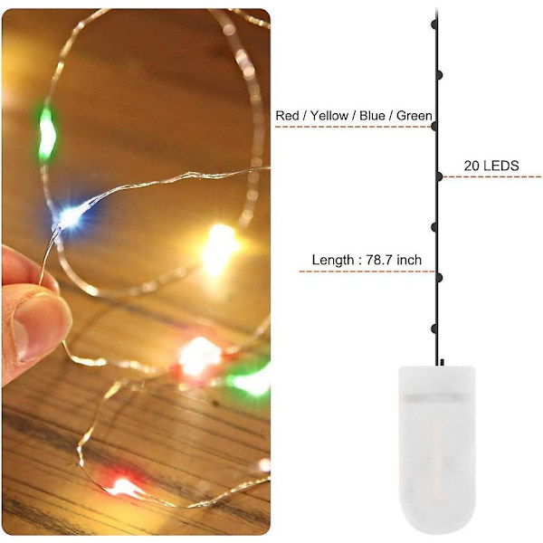 LED-ljusslingor med batteri, 12 st 2m 20 LED Mikro-Julgransljus Batteridrivna Koppartråd Färgglada Julbelysning för Rum, Inomhus, Jul, Utomhus