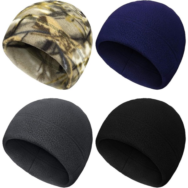 4-pack Vintervarma Mössor i Mjukt Polarfleece - Tjocka Vindtäta Skidmössor för Män och Kvinnor - Svart, Kamouflage, Marinblå Black  Camouflage  Navy Blue