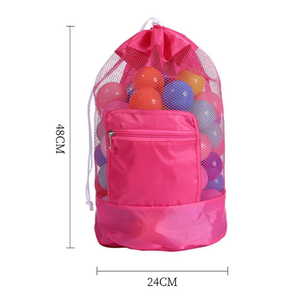Mesh Strandtaske Stor Tote Sandstrand Legetøjspose Holdbar Rygsæk Svømning Og Pool Børns Legetøj Bolde Snørepose, Legetøj Ikke Inkluderet Rose rød Rose red