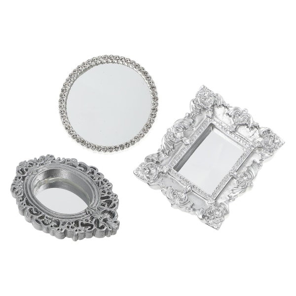 3pcs Mini Classical Mirror Mini House Mirror Decoration Micro Scene ModelsSilver