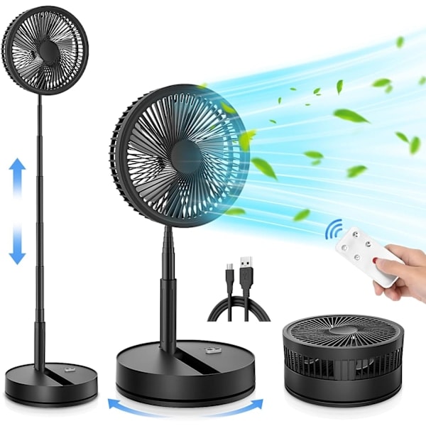 /Ryi/Oscillerende Bærbar Vifte med Fjernkontroll, Stille, 9'' 4 Moduser/Timer, 7200mAh USB Oppladbar Gulvvifte for Soverom Kontor