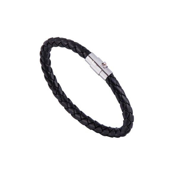 Herrar Dubbelflätad Svart Läder- och Stål Armband