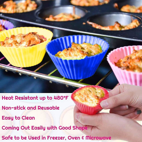 Silicon Cupcake Liner, 24 delar Återanvändbar Silikon Baking Cup Non-stick muffinsformar för tårtbollar, muffins, muffins och sötsaker