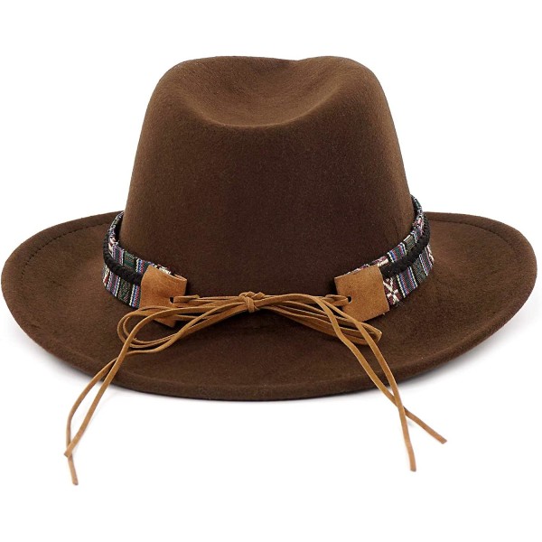 Unisex Crushable Cowboy Hat Western Cowgirl Outback Hat Cattleman Fedora Nauhakoristeella ja Härän Kallolla - Ruskea Brown