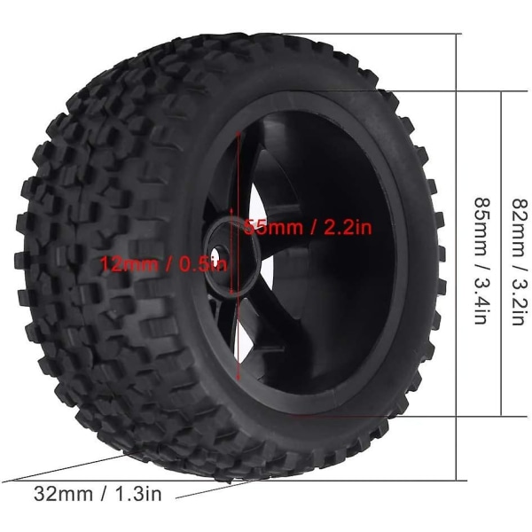 4 kpl RC-kilpa-renkaat, 1/10 RC-kuorma-auton pyörän kumirenkaat Zd Racing Buggy -autolle (musta)
