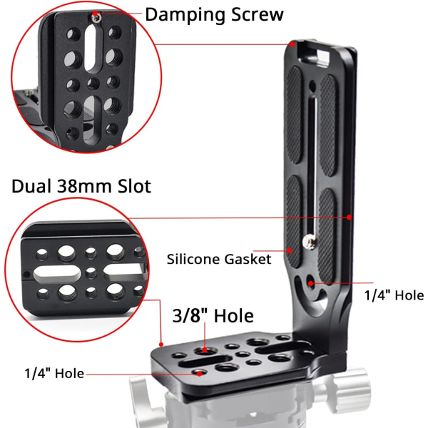 L-fäste Vertikalplatta Montering för Gimbal Stabilisator 1/4'' 3/8'', DSLR Kamera på Videostativ Monopod/3-axlig Handhållen Gimbal Stabilisator