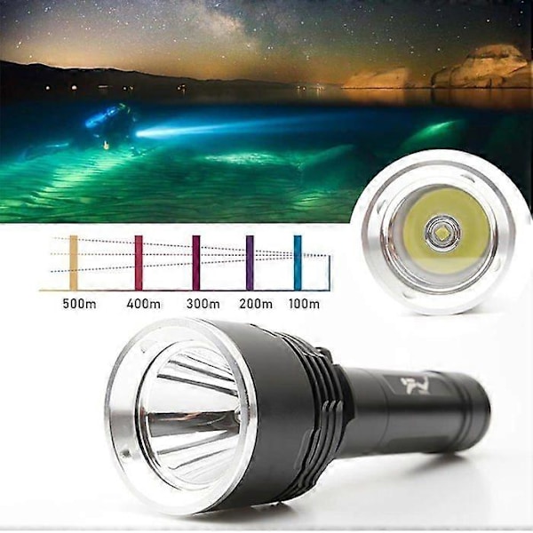 Dykkelykt, Undervanns dykkerlykt, Supersterk 5000 lumen med 3 moduser, med 26650 batteri og lader