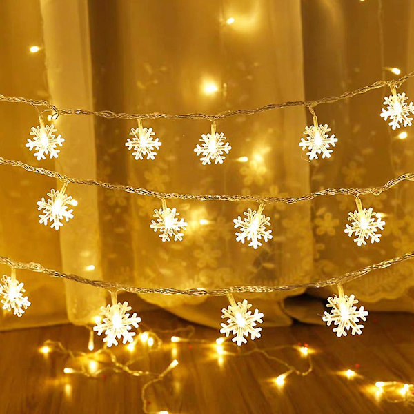 Varme Hvide Julelys, Snefnug Lysstreng Batteridrevet 20ft, 40 LED'er Til Have Soveværelse