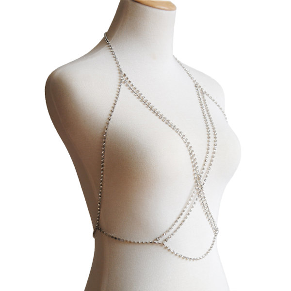 Guld-silverfärgad tunn kedja med blomspetsar, bikini-kroppskedja, halsband, smycke för kvinnor Silver A 1pcs