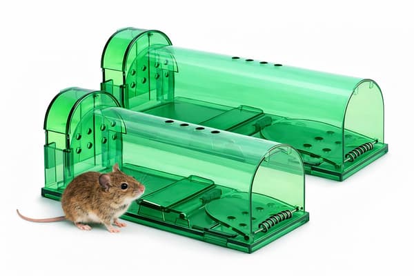Humane musfälla 2-pack, återanvändbar giftfri levandefångstfälla för inomhus- och utomhusbruk, säker för barn och husdjur, grön
