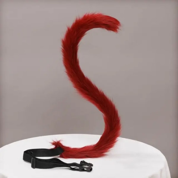 Cat Ears and Tail Set Cosplay Costume Fox Tail til Halloween (Cat Ear/Tail-vinrød)