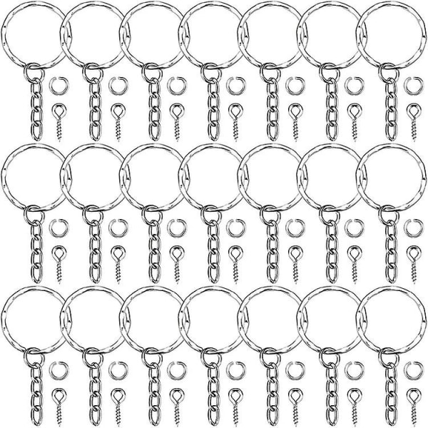 Key Chain Rings Key Rings Set With Link Chain Open Jump Ring And Eye Screws For Crafts Diy(1set, Silver)