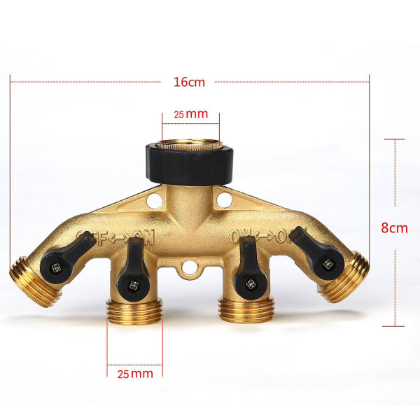 Trädgårdskoppling i mässing med 4-vägs kran, på/av-ventil, slanganslutning, fyrvägs kulventil, trädgårdsslangadapter, trädgårdskoppling i mässing med tvåvägs kulventil, vattenrörsavstängning