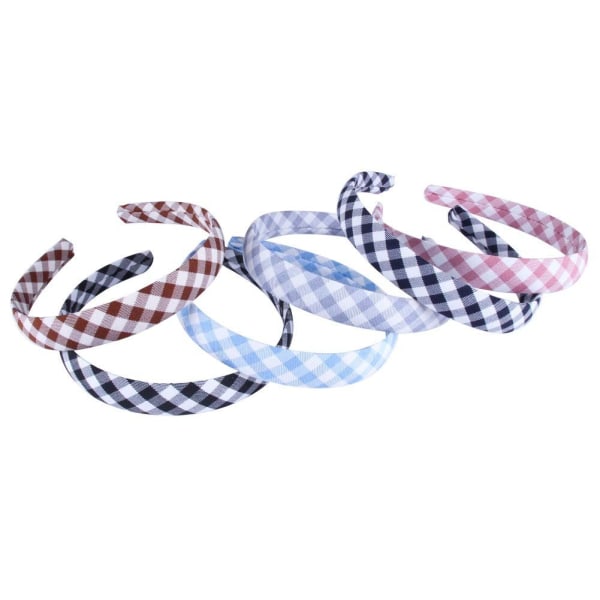 6 Pcs 0.8 inch Plaid Headband For Women Printed Stripe Hair Bands for Girls Fabric Ribbon Hard Head Piece Satin Wrapped Hairband