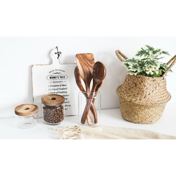 6-Piece Acacia Wood Kitchen Utensil Set, Scratch Resistant and Heat Resistant
