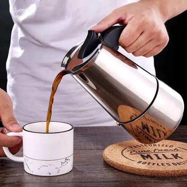 RYI_Italiensk kaffemaskine i rustfrit stål til espresso 2/4/6/9 KOPPER Kompatibel med gas, glaskeramisk og elkomfur. 2 Tazas 100ML