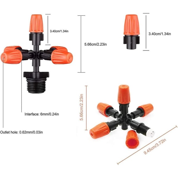 Pieces Garden Sprayer 5-huvud Automatisk Växthusbevattning Vattenflödesadapter, Multi-riktad Atomiserande Munstycke Med 1/2 Tums Hontråd Koppling