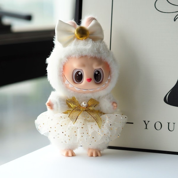 /RYI/Labubu Vaatteet ja asusteet vain, nuket eivät sisälly, Labubus Original vaatesetti La Bubu -nukelle #3 Golden dress + bow + headdress