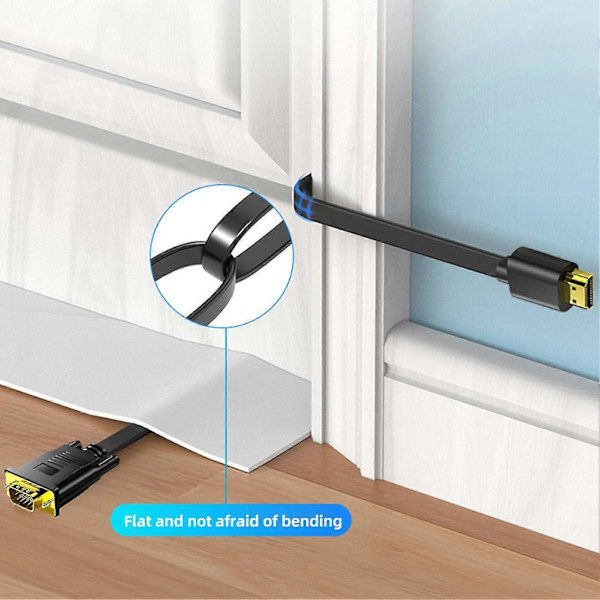 RYI) Konverteringskabel Høy Oppløsning Rask Overføring Plug Play HDMI-kompatibel Hann til VGA PVC Videoadapterkabel for Laptop