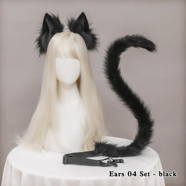 Katte ører og hale sæt Cosplay kostume rævehale til Halloween (katteøre/hale-sort)