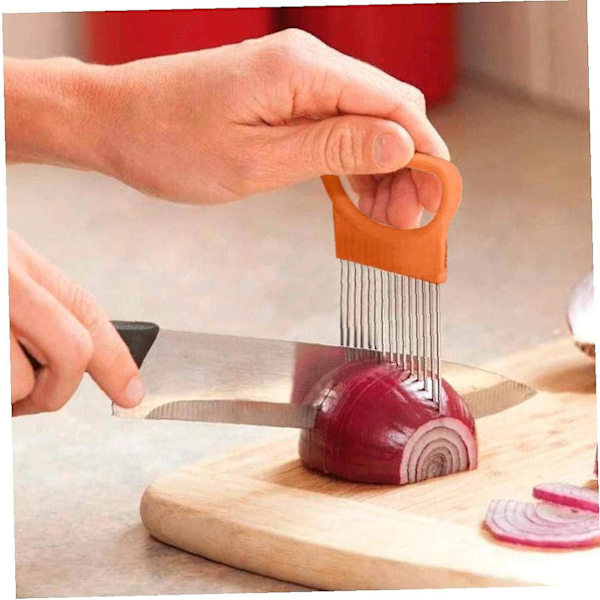 Lökhackare Grönsaksskärare Skärhjälp Hållare Guide Skivare Skärhjälp Prylar Gaffel Ost Sallad Kök Verktyg Tillbehör 2st Grön+orange)