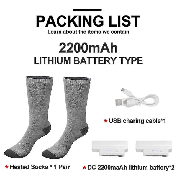 4000 mAh Sähköiset Lämmitettävät Sukat Saappaiden Jaloille Lämmittimet USB-Lataus Akku WarmsockGray 2200 mAh Akulla Gray with 2200mAh Battery