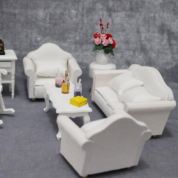 Dockhus Miniatyr Soffa Modell Mini Soffgrupp Miniatyr Soffa Med Kuddar För 1/12 Dockhus Vit 13.5X7.2X6.4CM White 13.5X7.2X6.4CM