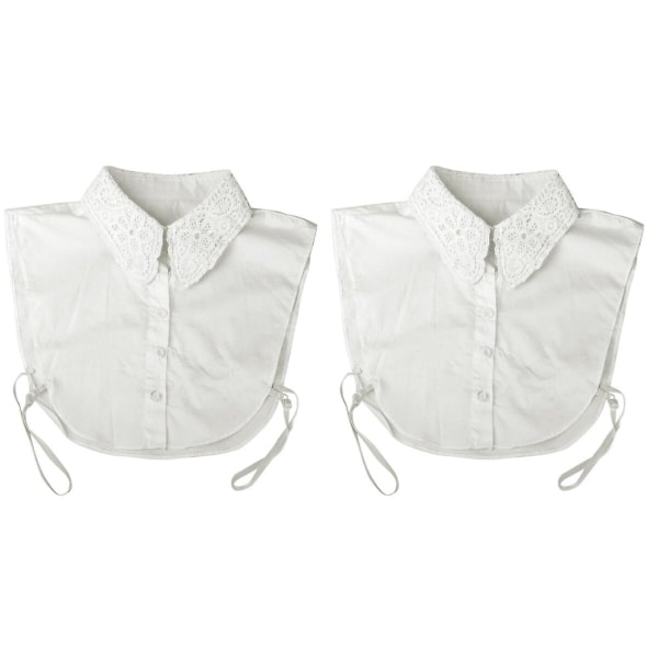 3 stk. Kvinner Blomster Halslinje Avtakbar Krage Halv Skjorte Bluse (hvit) 2 stk 2pcs