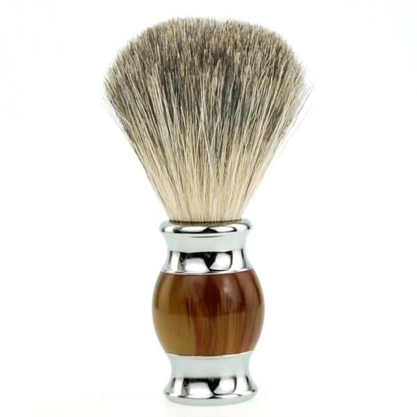 Badger Hair Barberbørste, håndlavet barberkost med fint harpikshåndtag og rustfri stålbase (brun)