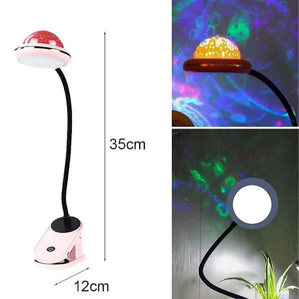 USB Genopladelig LED Klemmelampe Læselampe Med Stjerneprojektion, Stjerne Klip Natlys, Projektorlys, 360 Gåsehalssenglampe Berøringsdæmpning Pink Pink