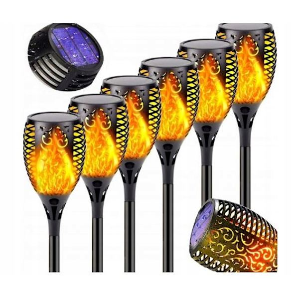Solcellslampa med Flammeffekt för Utomhus, Trädgård, Patio, Landskap, LED-Markplugg, Gräsmatta, Dekoration, Induktionsfackla, 4-pack