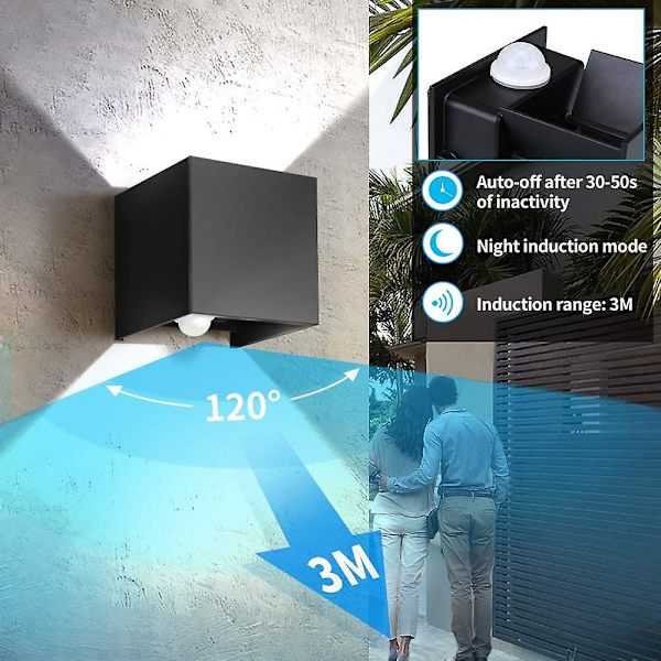 12w Vægmounted Lampe Med Bevægelsessensor Til Udendørs Indendørs, Justerbar Vinkel Led Vægmounted Lampe, Ip67 Vandafvisende Kold Hvid Vægmounted Lampe, Til Gang Have B