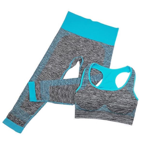 1 Set 2-pack Träningsset Racerback Sportbehå Atletisk Leggings Löpning Träningstights För Yoga Gym J Blue S