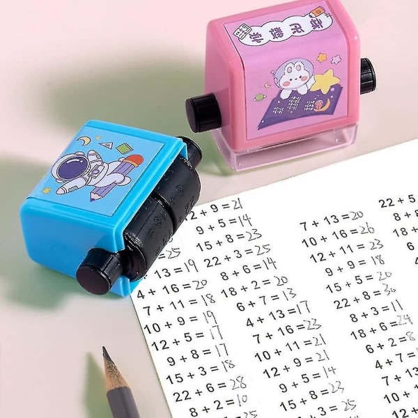 4 stk rulle digitalt undervisningsstempel, genanvendeligt matematik pædagogisk legetøj til addition subtraktion multiplikation division