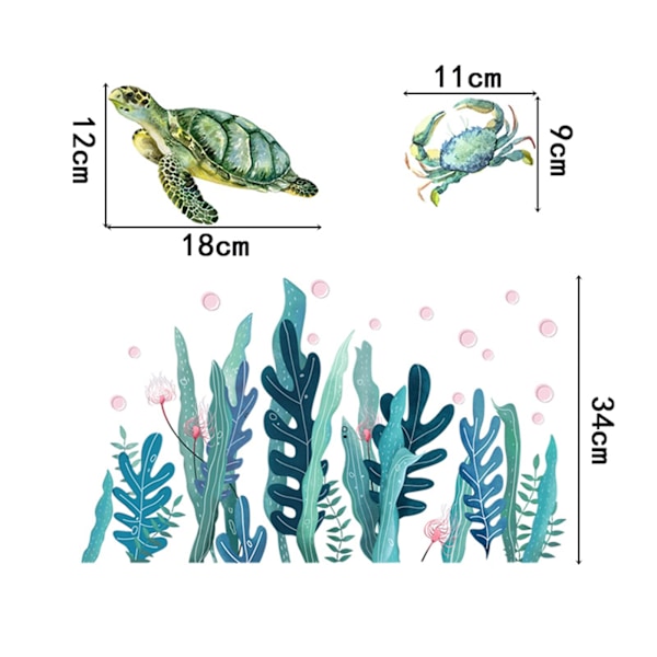 2 stk undervanns fiske klistremerker, barneromsdekorasjon, 3D tang, havskilpadder, korall sjøstjerne tapet, undervannstema