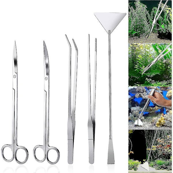 Akvarie Aquascaping Kit 5 i 1 Rustfrit Stål Akvarietank Vandplante Værktøjssæt Tang Saks Spatel