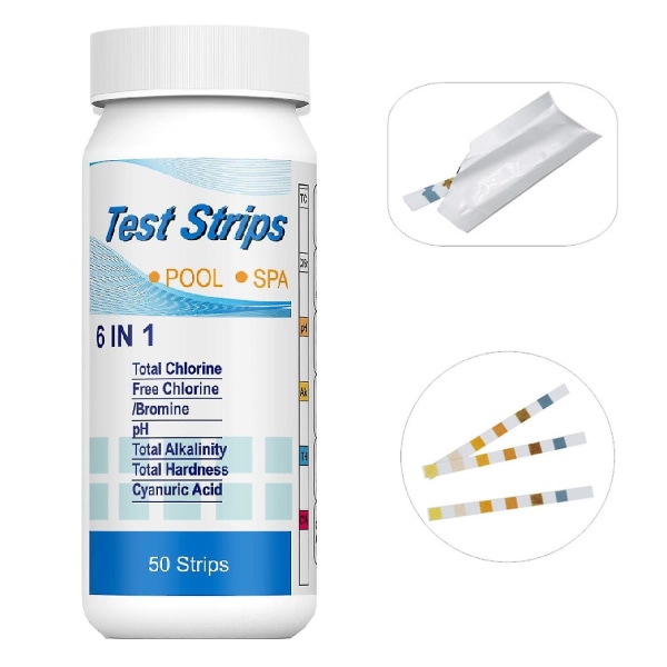 4 Flasker med 6-i-1 pH-vann testpapir 50 Strips/flaske Svømmebasseng Spa Testpapir Resterende Klor pH-verdi Alkalitet Hardhet Teststripe