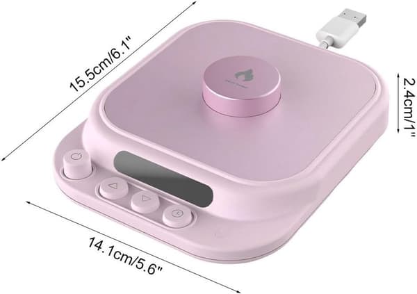 Elektrisk kaffekrusvarmer, 5 temperaturindstillinger, induktionsopvarmning, timer, til kontor, skrivebord og hjem, pink