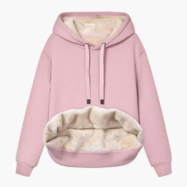 Naisten casual talvinen lämmin fleecevuorattu villapaita, hupullinen Pink XL