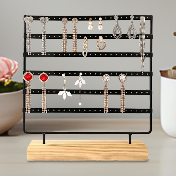Øreringsholder Display Stativ, Kvinde Piger Gave 6 Lag Smykkestativ, Øreringholder til Vitrine, Bordplade, Sort