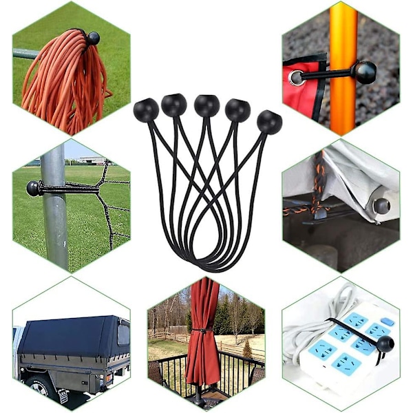 10 st Nylon Spännband med 10 st ABS Tältklämmor, Tunga Presenningspännare, Poolpresenningspännare med Stark Elasticitet, Kulspännare för Paviljong